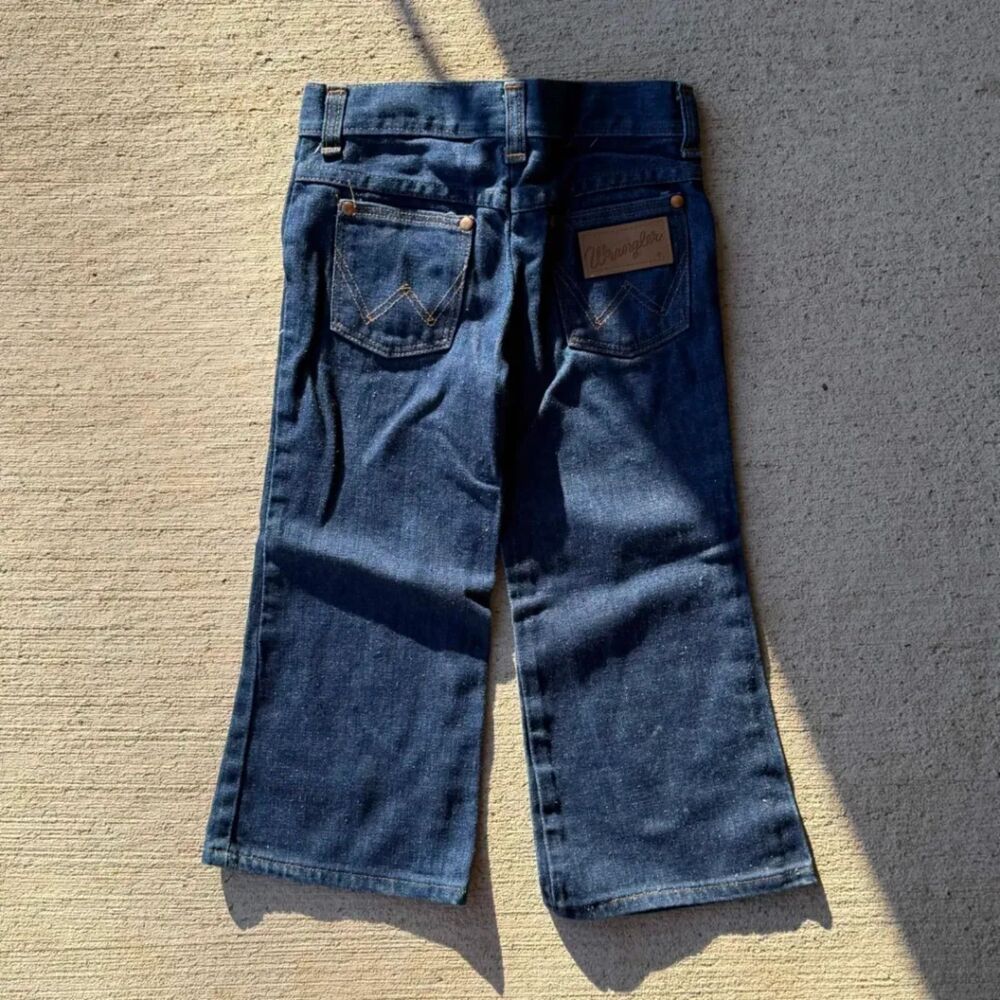 Vintage 70s Wrangler Kids Dark Wash Flare Jeans Scovill Zipper Toddler Youth